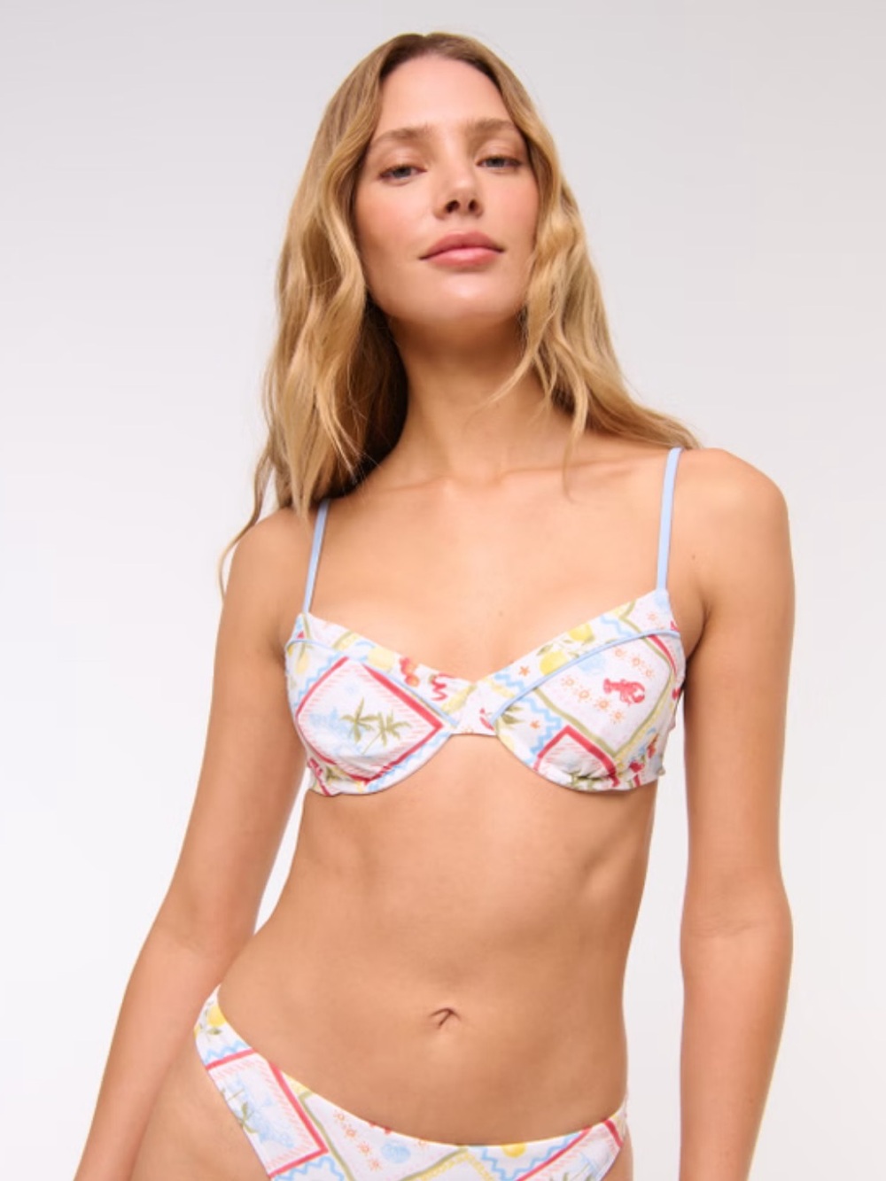 NWT Abercrombie & Fitch White Bikini Top Floral Multicolored Size Large